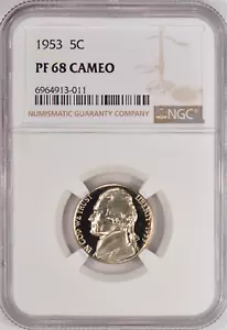 1953 Jefferson Nickel Proof NGC PF 68 CAMEO PR68CAM Frosty Coin 5C - Picture 1 of 2