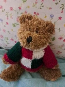 HugFun brauner Teddybär in HolidayGift) karierter Strickpullover Plüschgelenke 8 Zoll 2000 - Bild 1 von 1