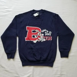 Vtg Bugs Bunny Sweatshirt Mens Small Blue Pullover Whats Up Doc 90s Y2K 1997 NWT - Picture 1 of 7