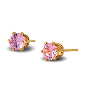 18ct Gold Filled Womens Stud Earrings with Pink CZ Crystals 18K GF 5mm - Picture 1 of 4