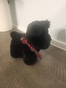 Caltoy Scottie Dog Plush Softsheen Solid Black Small 6" Stuffed Animal Toy Bow - Picture 1 of 9