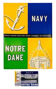 Navy vs Notre Dame Football Program with Ticket ND Stadium November 2, 1957 RARE - Picture 1 of 11