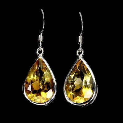 925 Sterling Silver Earrings Pear Citrine 16x11mm Natural Gemstone Jewelry - Image 1 of 4