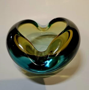 Murano Flavio Poli Sommerso Glass Ashtray Catch All Green Bowl Gold 6.5”x5"x2.5” - Picture 1 of 9