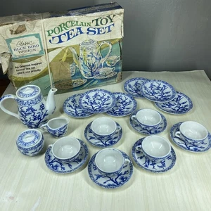 Vintage Childs Tea Set Yamada Toshio Shoten Porcelain Toy Blue Bird Design Japan - Picture 1 of 14