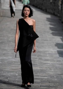 PIERRE CARDIN BOUTIQUE -2010 Satin & Velvet Gown, Size-6 - Picture 1 of 7