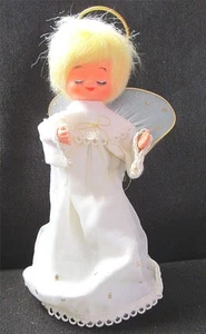 Vintage entzückende Gummikopf ENGEL Baumspitze, hergestellt in Japan schlafend flauschig 8" - Bild 1 von 4