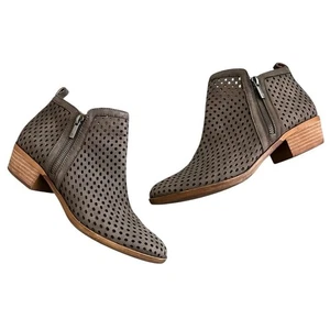 Lucky Brand Basel Booties Damen 7,5 grau perforiertes Leder Reißverschluss Stiefeletten - Bild 1 von 14