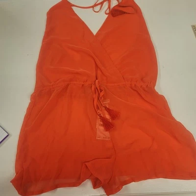 Michael Kors Romper Women's Medium Orange Drawstring Halter Tassel New - image 1 of 3