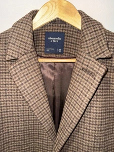 Abercrombie & Fitch Wool Blend Topcoat Men's Coat Brown Plaid Pattern Size MED M - Picture 1 of 14