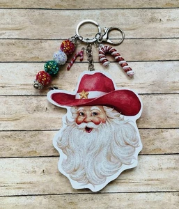 Western Cowboy Babbo Natale Portachiavi Natale Borsa Clip - Foto 1 di 4