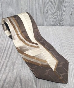 Zianetti Herren 100 % Seide Krawatte ITALIEN Designer Geometrisch Braun/Creme Vintage - Bild 1 von 2