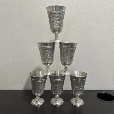Juego de 6 copas de peltre de estaño SKS vintage 95 % espíritus alegres y escenas bávaras Foto 1 de 4
