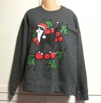 Christmas Port & Company Tuxedo Black White Kitten Cat Pullover Top - Women's M - Image 1 of 4