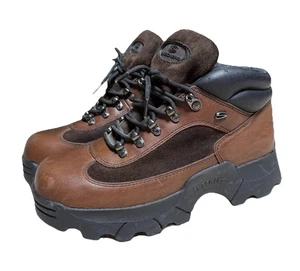 Vintage Skechers Jam Ups Chunky Y2K Braun Leder Stiefel Herren 9 Damen 10 Grunge - Bild 1 von 20