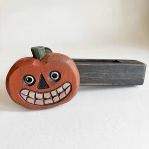Moderne Vintage Halloween Holz Kürbis Ratsche Krachmacher primitive Volkskunst Stil - Bild 1 von 8