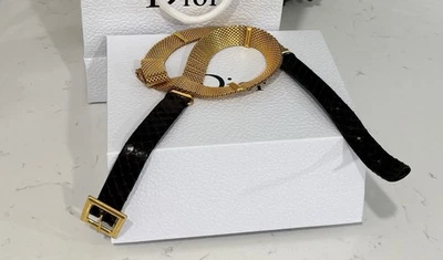 Christian Dior Vintage Women's Belt Small, Gold Mesh & Brown Leather Disigner. - Image 1 of 4