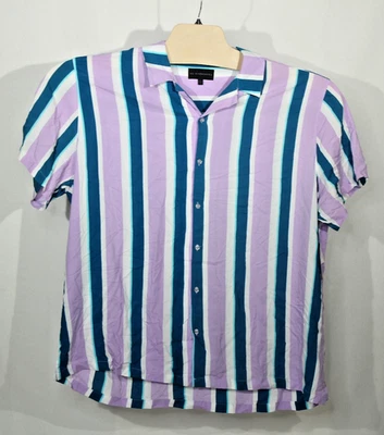 Camisa abotonada a rayas violeta verde azulado Eco vero para hombre NO BOUNDARIES 3XL NOS LEER Foto 1 de 4