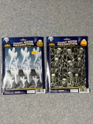 Juego de 2 cubiertas de puerta embrujadas decoración de pared fiesta de Halloween esqueletos/fantasmas Foto 1 de 4