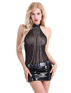 Very sexy short dress with latex effect in PVC for women / Semi-transparent bake - Picture 1 of 10