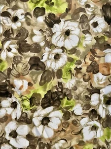 Vintage 50s Green, Brown & White Floral - 36” Wide x 5 Yds - Stunning - Picture 1 of 4