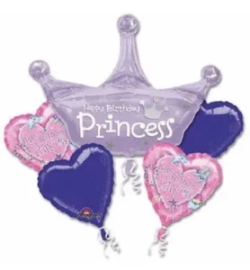 Anagram HAPPY BIRTHDAY PRINCESS Foil Balloon Bouquet 5 Balloons - Picture 1 of 4