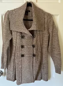 Style & Co Womens Cardigan Sweater Size L Tan Brown Heather Sailor Cable Button - Picture 1 of 12