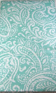 Babylon Paisley Vinyl Tablecloths Umbrella Hole  w/Zipper 70 Rnd, 60 x 84   Aqua - Picture 1 of 2