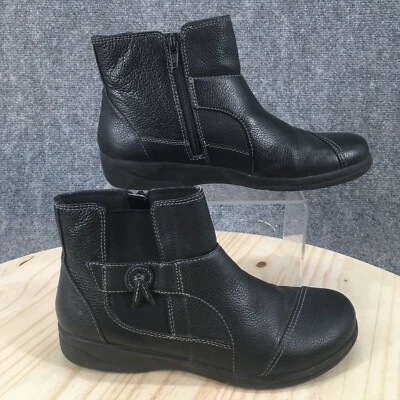Clarks Boots Womens 6 M Ankle Bootie Black Leather Side Zip Round Toe Casual - Imagem 1 de 4