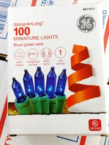 GE String A Long 100 Blue Mini Lights with Green Wire Cord Christmas Miniature - Picture 1 of 3