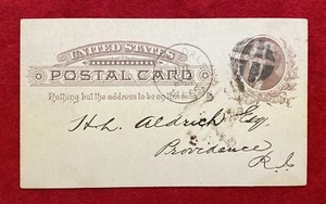 1886 *GEORGE DRAPER & SONS* HOPEDALE, MA. UX8 POSTAL CARD+CIRCULAR GRIDS CANCEL! - Picture 1 of 16