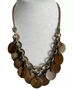 Brown Multi Wood Disc Boho Statement Tribal primitive Bib Ethnic Necklace - Picture 1 of 8