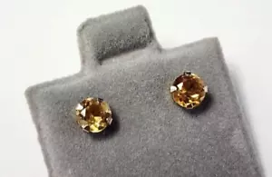 0.60 ctw Citrine Stud Earrings 14k Yellow Gold Round Solitaires NEW! - Picture 1 of 4