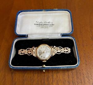 Antique Marked 375 Gold Auto Ladies Watch Avia 15 Jewels Working Order In Case