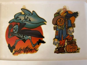 Vintage Halloween Skelett Geist Vogelscheuche Kürbis Saugnapf Fenster Vampir - Bild 1 von 8