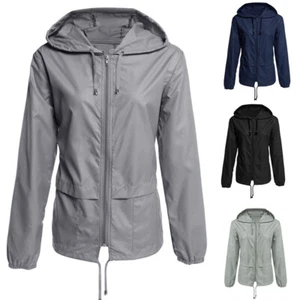 Unisex Adult Waterproof Rain Jacket Zip Up Hooded Lightweight Windbreaker . - Picture 1 of 17