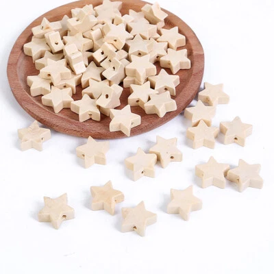 UNBRANDE 50x Natural Wooden Beads Star Shape Unfinished Handmade DIY Craft Jewelry Making