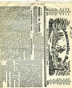 Zeitung Schwarzwälder Bote 1885 Oberndorf 4 Seiten, interessanter Inhalt Heimat - Bild 1 von 1