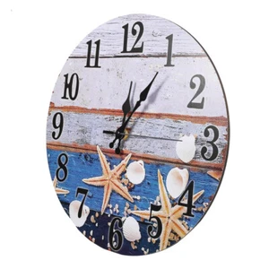 Seashell Pattern Wall Clock Silent Mechanism Wooden Beach Theme Wall Clock No - Picture 1 of 12