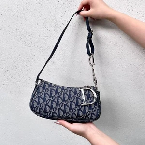 RAR☆☆☆Authentische CHRISTIAN DIOR Trotter D Anhänger Schultertasche/Tasche Marine & Silber - Bild 1 von 13