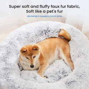 Edx Dog Calming 24” Donut Bed Soft Warm Plush Round Fluffy Size Medium Gray - Picture 1 of 8