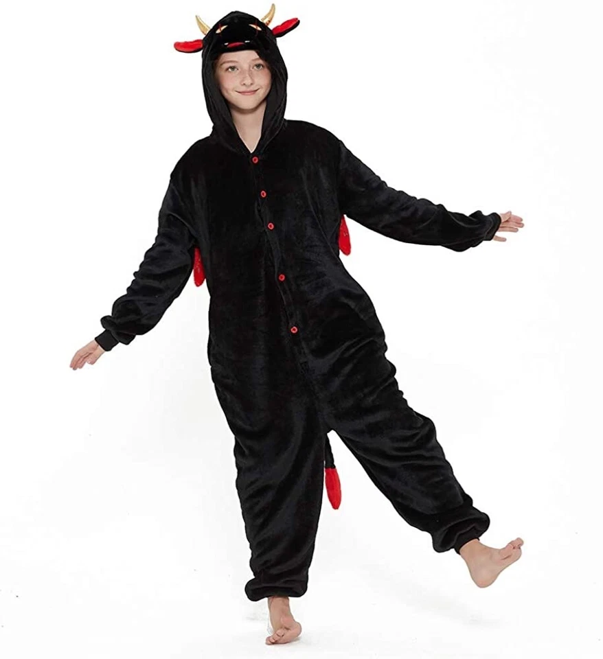 ACOGNA дьявол детский костюм девочка цельный пижамы флис Хэллоуин косплей Sz. 12 - Изображение 1 из 4