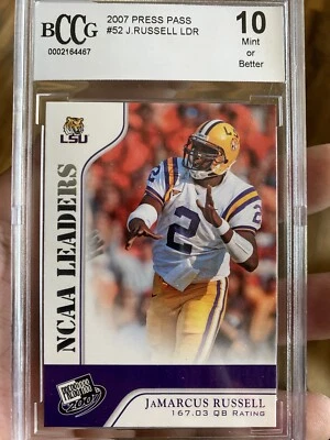 JAMARCUS RUSSELL 2007 Press Pass Rookie Card #52 BCCG 10 GEM MINT! - Image 1 of 4