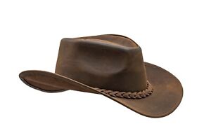 Men's Brown Genuine Leather Cowboy Western Hat