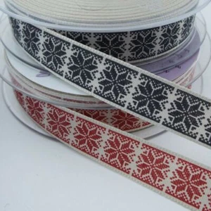 15mm Jaquard Ribbon Rustic Print Square Flower Tape BUY 1 2 4m 2 COLOUR 078 - Picture 1 of 5