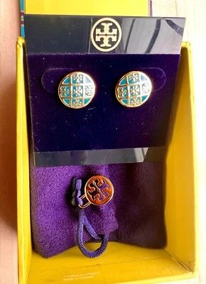 Pendiente para mujer Tory Burch esmalte circular verde azulado OS. Regalo IOB Nuevo. IOB Travel Foto 1 de 4