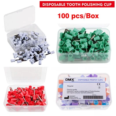 100pcs Dental Rubber Prophy Teeth Polishing Cups Latch Type Polish Brush 4 Color - Image 1 of 4