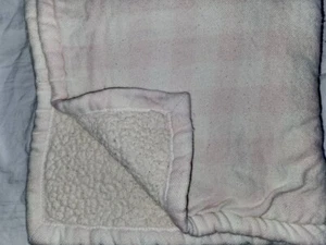 Petit Monde Pink White Baby Plaid Check Square Baby Blanket Sherpa - Picture 1 of 15