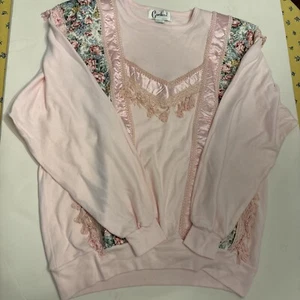 Vintage 90s Cardiucci Long Sleeve Top Pink Tassels Floral Large - Picture 1 of 3
