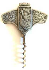 TINN Pewter Norway Corkscrew Viking Crusader Ship Dragon Scandinavian Barware - Picture 1 of 4
